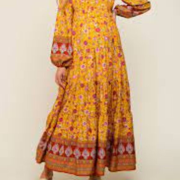 Pinkblush Gold Floral Smocked Tiered Maxi Dress - Small - Picture 2 of 10